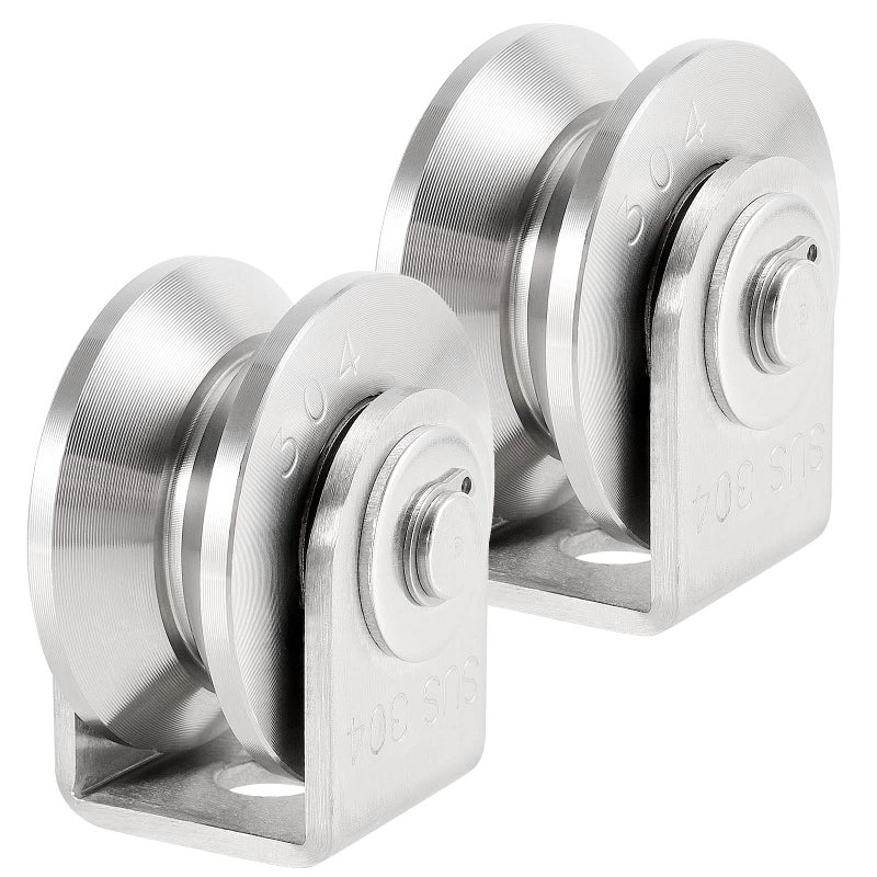 PINGEUI 2 Pack 3 Inch Stainless Steel V Groove Wheel  V Groove Caster with Bracket for Sliding Gate  Rolling Gate  Inverted Track  Industrial Machines  882 lbs Capacity - Image 1